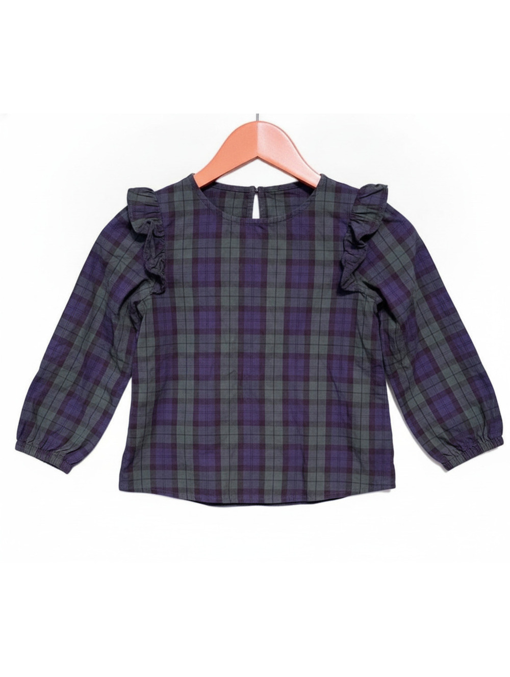 Crewcuts J Crew Girls Size 8 Plaid Ruffle Long Sleeve Blouse Top Holiday Preppy